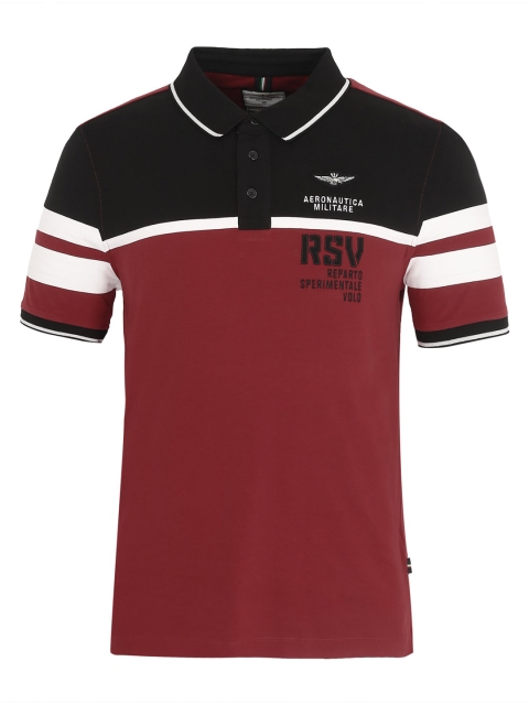 

Aeronautica Militare Men Red Colourblocked Polo Collar T-shirt