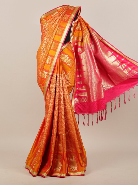 

Pothys Orange & Gold-Toned Woven Design Zari Art Silk Saree
