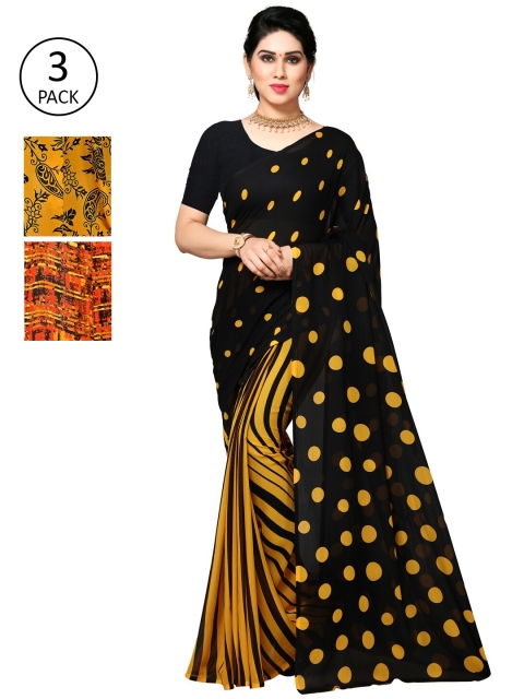 

KALINI Pack Of 3 Printed Sarees, Yellow