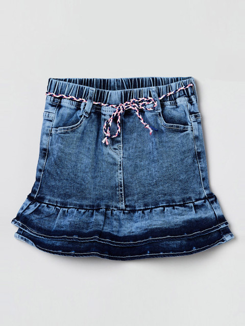 

max Girls Blue Heavily Washed Tiered Mini Skirt