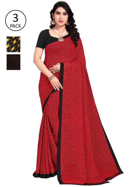 

KALINI Pack of 3 Poly Georgette Printed Sarees, Yellow