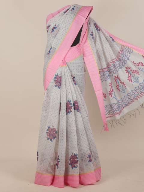 

Pothys Grey & Pink Floral Zari Saree