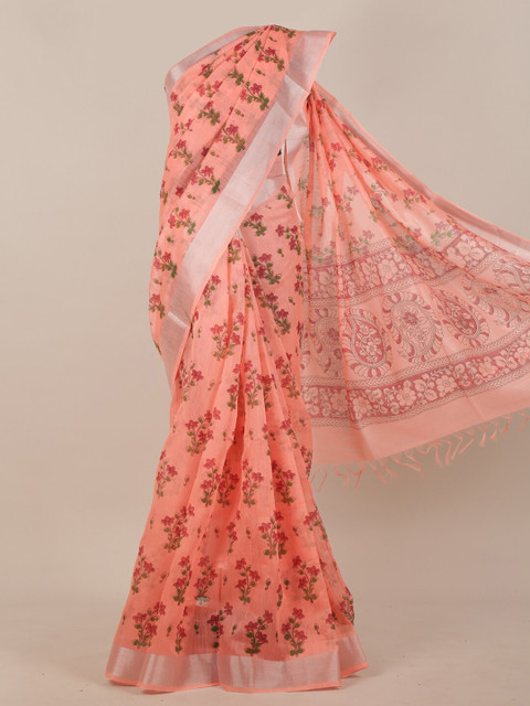 

Pothys Pink Floral Cotton Blend Saree