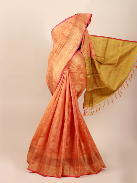 

Pothys Peach-Coloured & Golden Ethnic Motifs Saree