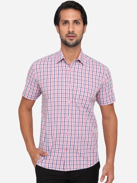 Greenfibre Men Pink & Blue Slim Fit Checked Pure Cotton Casual Shirt