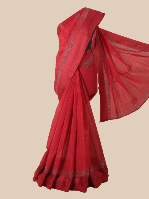 

Pothys Red & Silver-Toned Embellished Jute Silk Saree