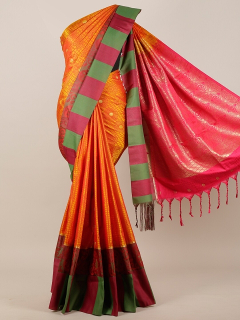

Pothys Orange & Green Ethnic Motifs Zari Art Silk Saree