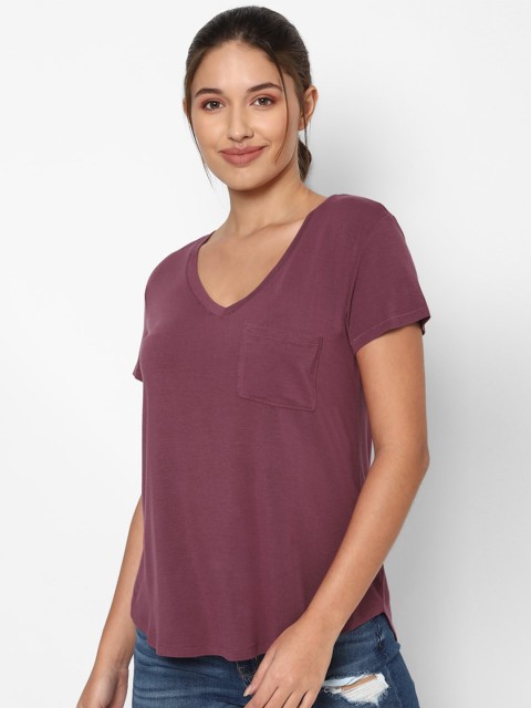 

AMERICAN EAGLE OUTFITTERS Women Purple V-Neck T-shirt