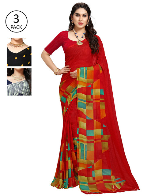 

KALINI Pack Of 3 Red & Black Saree