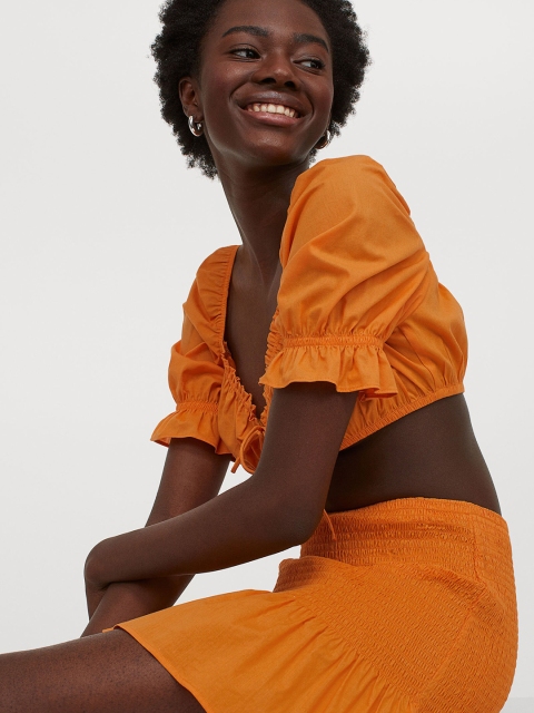 

H&M Women Orange Smocked A-Line Skirt