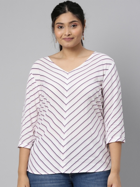 

The Pink Moon Women White Striped Regular Top