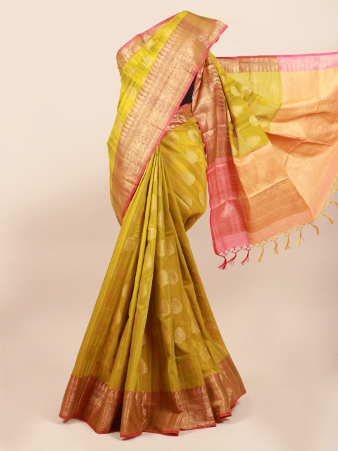 

Pothys Green & Gold-Toned Ethnic Motifs Zari Saree
