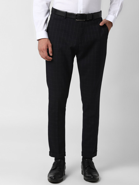 

Peter England Men Black Checked Formal Trousers