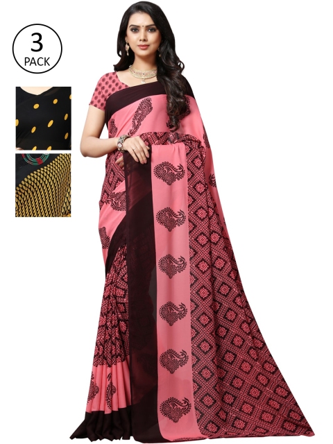 

KALINI Pack Of 3 Printed Sarees, Yellow