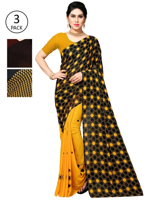 

KALINI Pack Of 3 Black & Yellow Saree