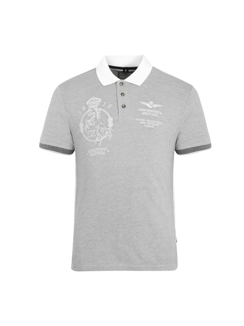 

Aeronautica Militare Men Grey & White Typography Embroidered Cotton Polo Collar T-shirt
