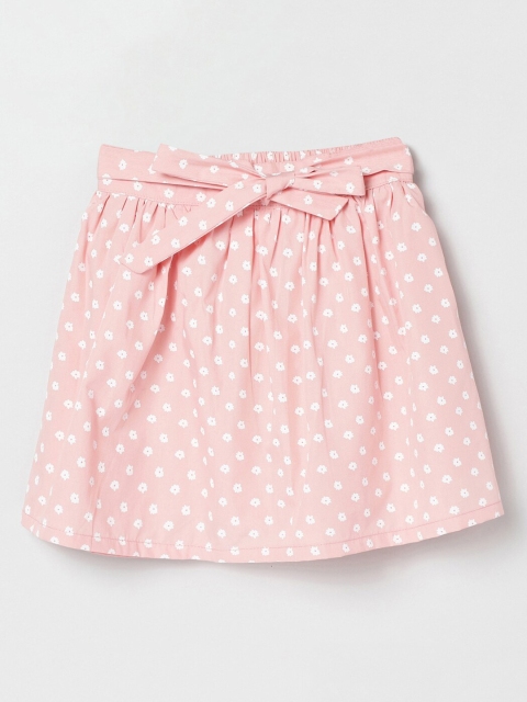

max Girls Pink & White Floral Printed Pure Cotton Knee-Length Skirt