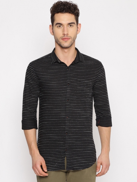 

SHOWOFF Men Black Slim Fit Striped Casual Shirt