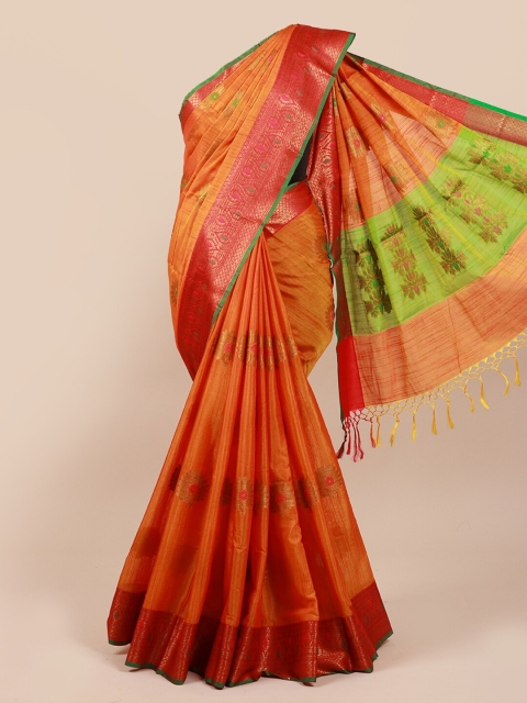 

Pothys Orange & Green Ethnic Motifs Zari Saree