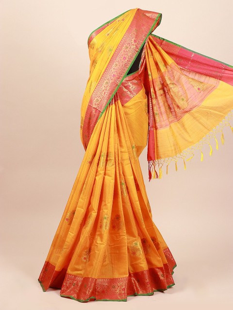 

Pothys Yellow & Gold Ethnic Motifs Cotton Blend Saree