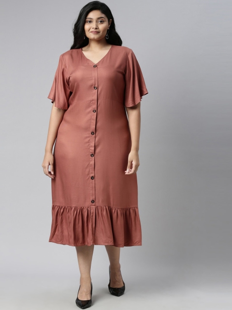 

The Pink Moon Women Brown Solid A-Line Midi Dress