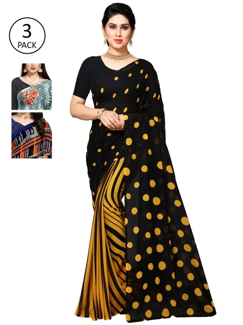 

KALINI Pack Of 3 Printed Sarees, Black
