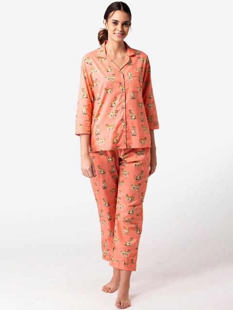 

Bellofox Women Peach & Brown Printed Night Suit