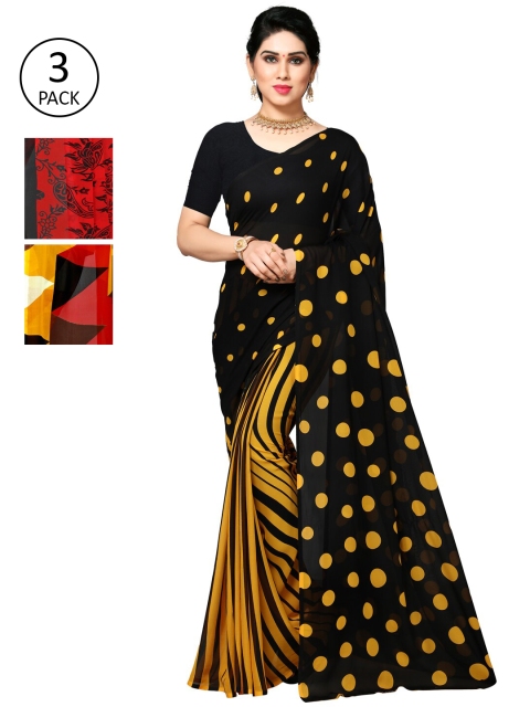 

KALINI Yellow & Black Heavy Work Pack of 3 Saree
