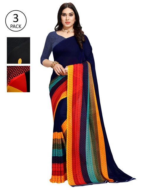 

KALINI Pack of 3 Printed Poly Georgette Saree, Multi