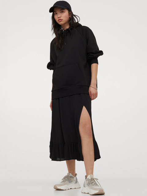 

H&M Women Black Solid Calf-Length Skirt
