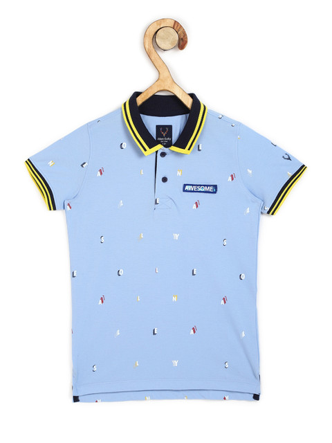 

Allen Solly Junior Boys Blue Typography Printed Polo Collar T-shirt