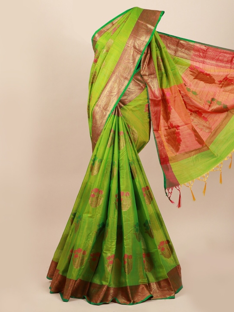 

Pothys Green & Pink Ethnic Motifs Zari Saree