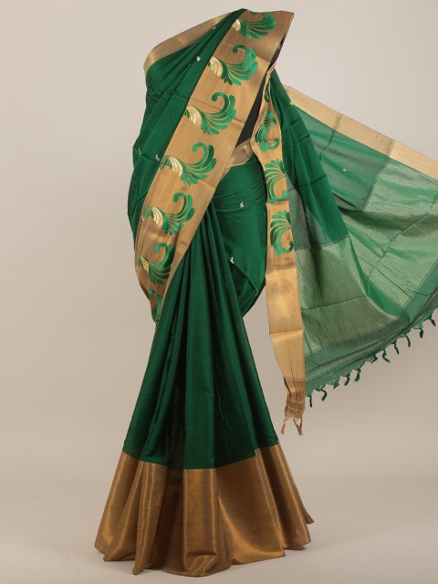 

Pothys Green & Gold-Toned Zari Art Silk Saree