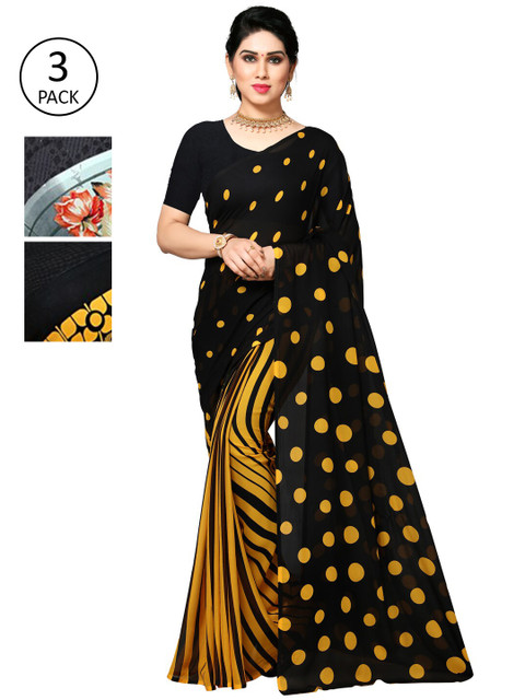 

KALINI Yellow & Black Floral Pack of 3 Saree