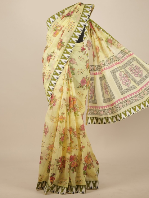 

Pothys Yellow & Pink Floral Pure Cotton Saree