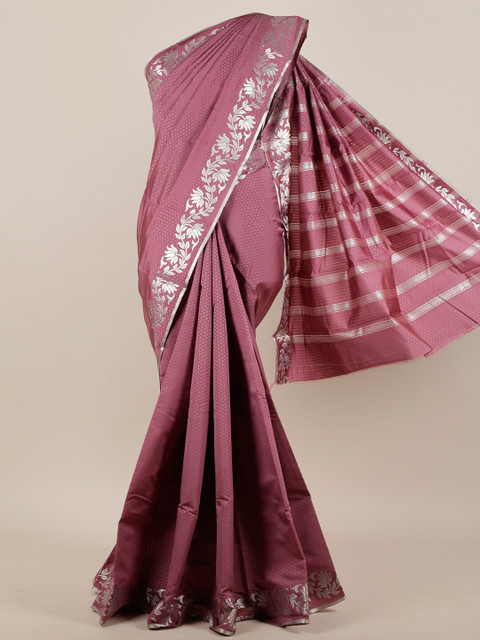 

Pothys Pink & Silver-Toned Floral Art Silk Saree