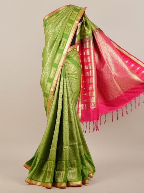 

Pothys Green & Pink Ethnic Motifs Art Silk Saree
