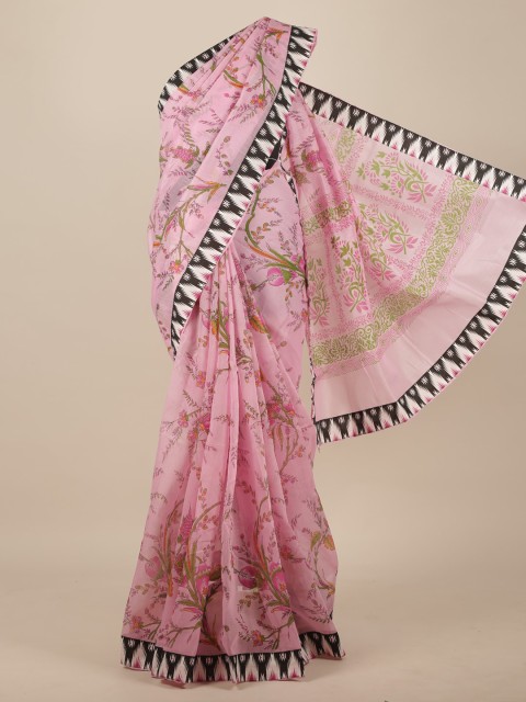 

Pothys Pink & Green Floral Pure Cotton Saree