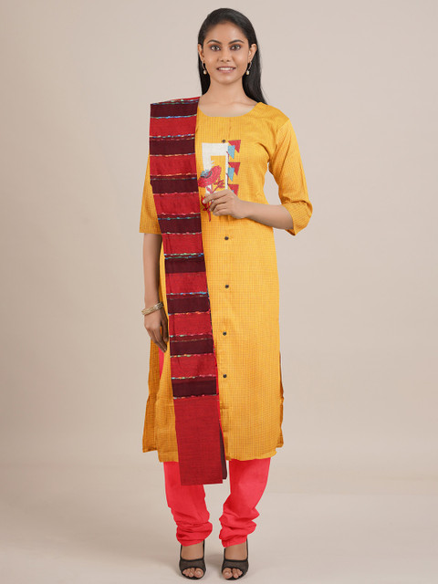 

Pothys Women Yellow Unstitched Chudithar Material