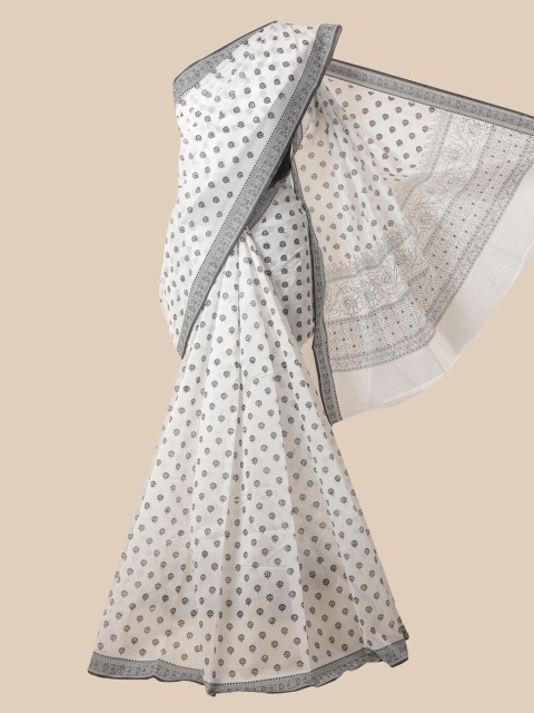 

Pothys White & Black Ethnic Motifs Chanderi Cotton Blend Saree