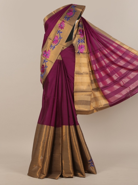 

Pothys Violet & Gold-Toned Art Silk Saree With Embroidered Border
