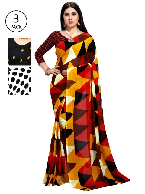

KALINI Pack Of 3 Printed Sarees, White