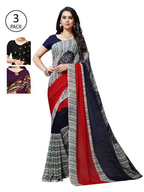 

KALINI Pack of 3 Printed Poly Georgette Saree, Multi