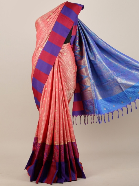 

Pothys Peach-Coloured & Blue Floral Zari Art Silk Saree