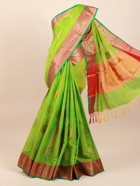 

Pothys Green & Red Woven Design Cotton Blend Saree