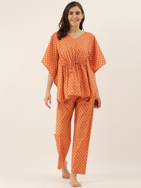 

Bannos Swagger Women Orange Printed Cotton Night suit