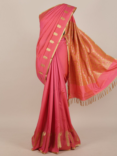 

Pothys Pink & Gold-Toned Floral Zari Art Silk Saree