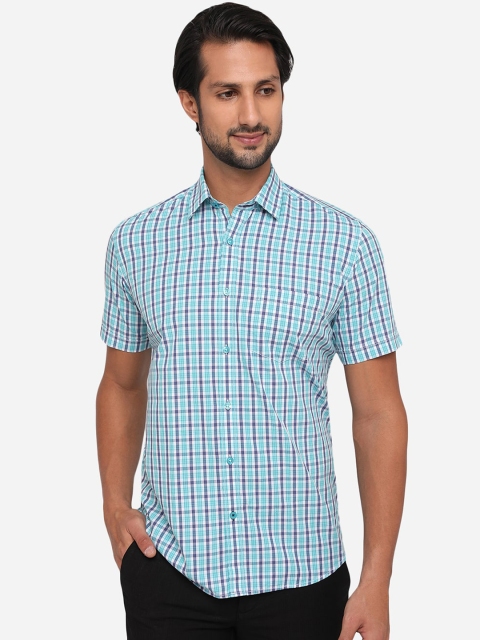 

Greenfibre Men Blue Slim Fit Tartan Checks Checked Pure Cotton Casual Shirt