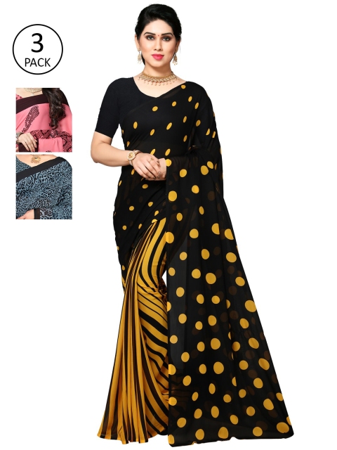 

KALINI Pack Of 3 Printed Sarees, Black