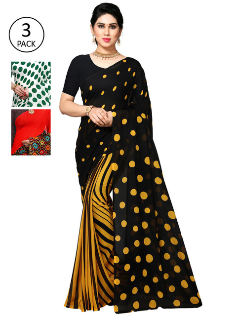 

KALINI Women Pack of 3 Printed Poly Georgette Sarees, White
